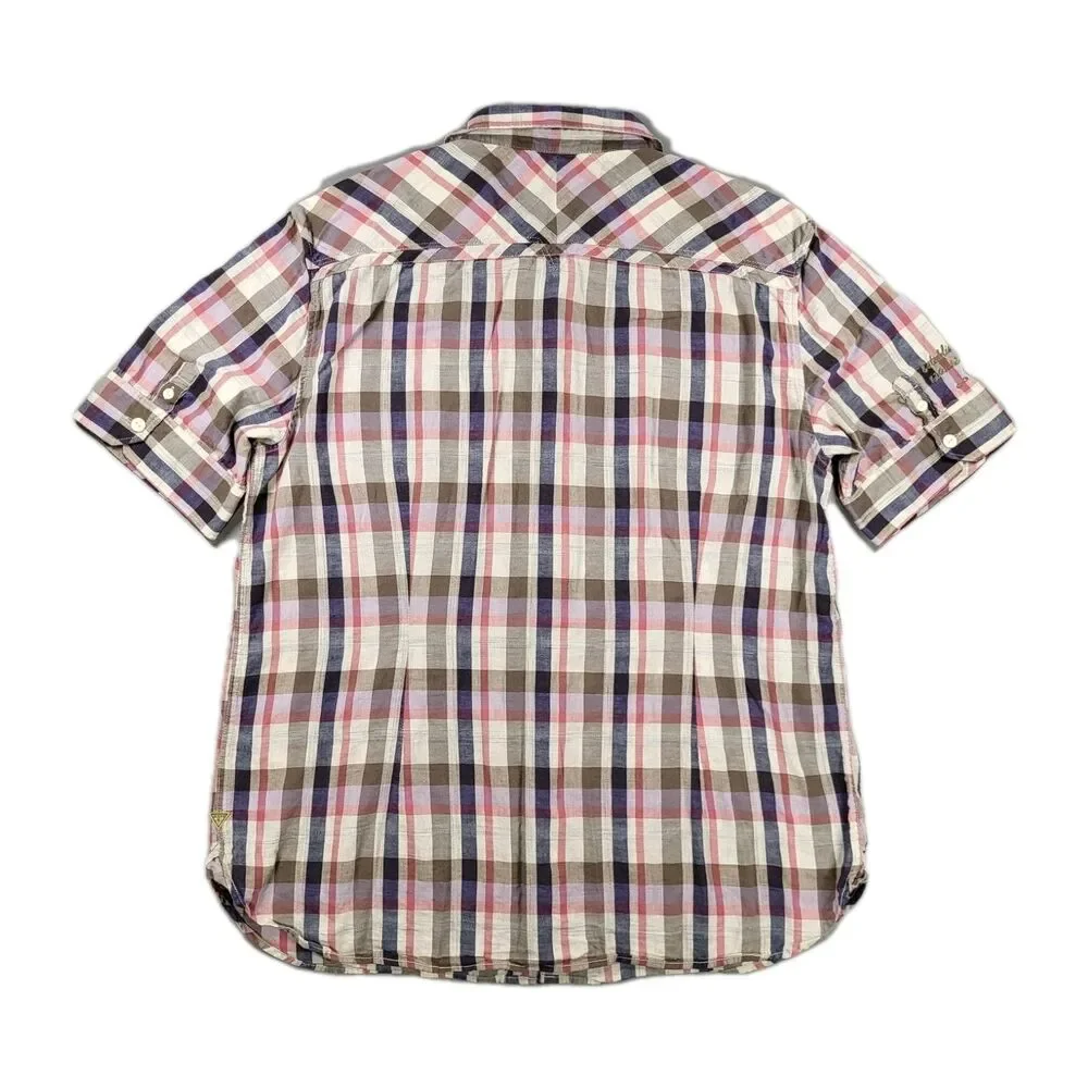 GUESS Men's Slim Fit Short Sleeve Plaid Shirt - Multicolor (Blue/Pink/Gray) - Picture 2 of 14